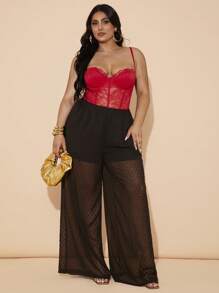 SHEIN BAE Plus Size Women Wide Leg Loose Long Pants With 3D Polka Dot Design, Elegant Summer Fashion, Pants, Summer For Women - Black - View 5