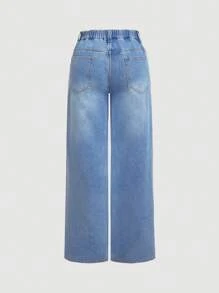 SHEIN MOD 加大码 Y2k 牛仔裤宽松街头风格性感蓝色牛仔阔腿裤、阔腿裤、返校、教师裤、秋季、女士牛仔裤、灰色牛仔裤、直筒牛仔裤、宽松牛仔裤、休闲女士、阔腿裤 - 淺色水洗藍 - 查看 2