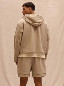 Musero Boxy Fit Hooded Technical Jacket With Pockets Co Ord Top Only Spring Summer Streetstyle Holiday Vacation - Light Grey - View 3