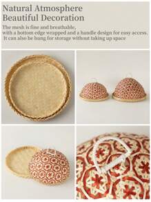 1 pieza Cesta tejida a mano de ratán para frutas/pan talla grande vendida para la celebración del Eid Al-Adha y el Ramadán, con tapa, bandeja de almacenamiento de alimentos transpirable, estilo bohemio para la sala de estar, oficina, comedor, picnic al aire libre, diseño bohemio de lujo y ligero.