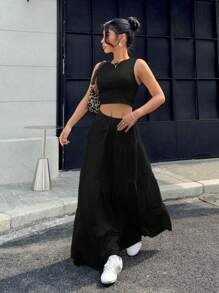 SHEIN EZwear Women Two Pieces Outfits For Daily Wear - Black - View 3