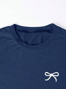 INAWLY 3Pcs Plus Size Women's Fashion Versatile Bow Print Athletic T-Shirts Tops Set, Suitable For Summer - Multicolor - View 9