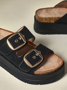 SHUZIA Women's Buckle Closure High Platform Sandals - Black - View 5