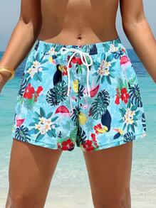 SHEIN Swim Cross-Border European And American New Style Women's Swim Shorts, Wide Tropical Floral Print Board Shorts, Beach Resort Casual Ladies Beach Pants - Multicolor - View 5