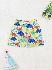 Young Boy Shark Print Swim Trunks/Beach Shorts - Multicolor - View 3