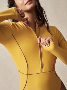 VARSIVA Women's Contrast Trim Half-Zip Stand Collar Long Sleeve Rash Guard - Multicolor - View 5