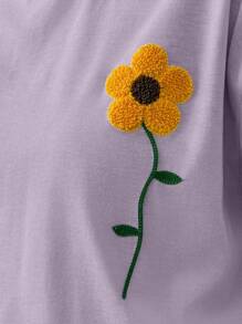 100%Cotton White Tshirt With Embroidery Detail - Lilac Purple - View 9