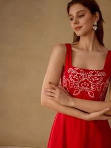 MOTF PREMIUM 亚麻刺绣连衣裙 - 紅色 - 查看 7