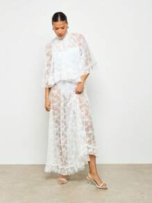 AiiRZ Vestido maxi con capa de encaje y cubre braga a juego