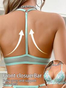 SHEIN 1pc Women Mesh Embroidered Front Closure Wireless Lingerie Bra - Multicolor - View 2