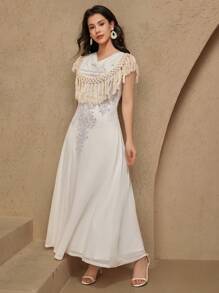 DAZY Abito elegante da donna con stampa floreale sfumata e frange, leggero e grazioso, outfit estivo per donna