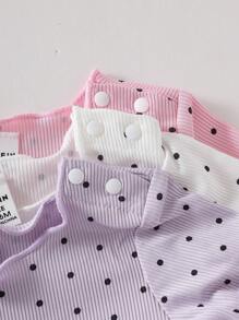 SHEIN Playful Pals 女童波尔卡圆点短袖上衣和短裤三件套，适合幼儿的时尚夏季服装 - 彩色 - 查看 8