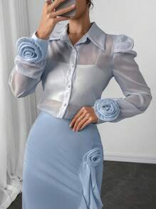 Modelyn 3D花卉装饰领口长袖女式衬衫