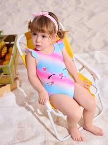 Infant Girls' Cute Smiling Face One-Piece Swimsuit - Multicolor - View 4