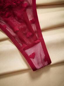 Charlaine 5pcs Pack Women Low-Waist French Lace G-String Panties, Random Heart Pattern