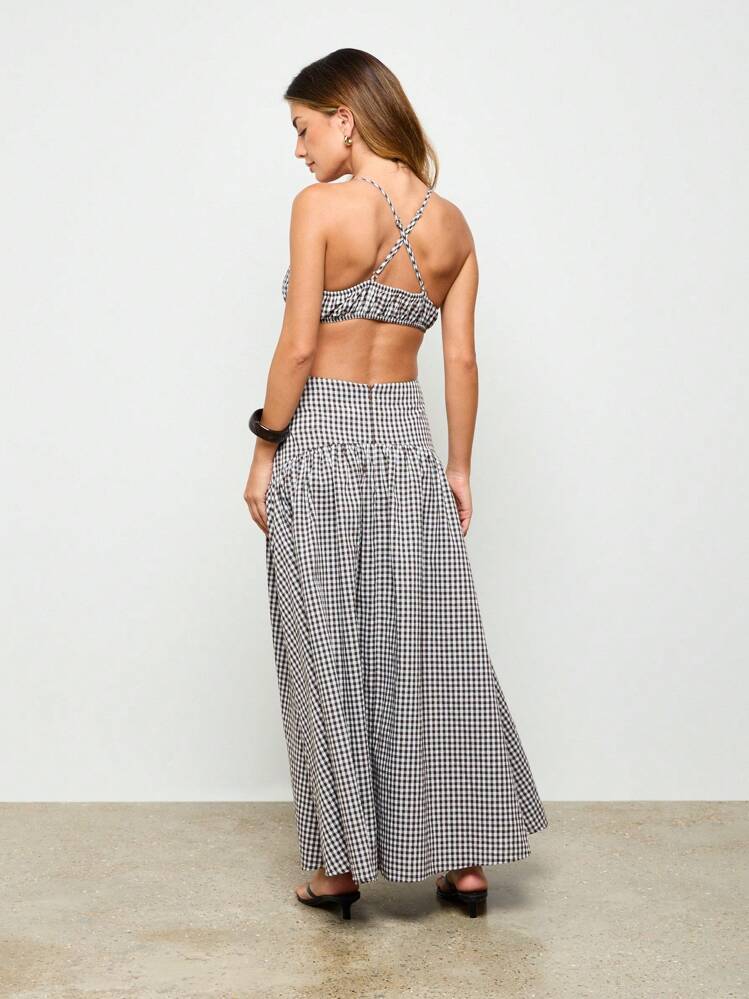 AiiRZ Gingham Crop Top And Volume Maxi Skirt Set | SHEIN USA