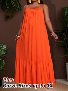 Slaydiva Plus Size Women Western Wear 2025 New Rave Easter Outfit Old Money Style Country Concert Going Out Festival Tropical Vacation Summer Casual Simple All-Match Sexy Camisole Plus Size A-Line Dress - Orange - View 4