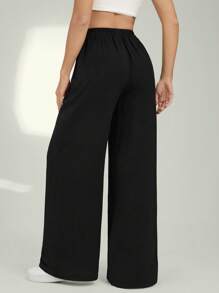 SHEIN Tall Quần ống rộng xếp ly cạp cao màu trơn thường ngày cho nữ - màu đen - Xem 2