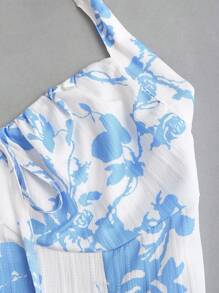 Sweetra Women's New Floral Print A-Line Dress, Elegant Sleeveless Neck Tie Waist Flared Hem Dress For Spring/Summer, Suitable For Party, Vacation, Brunch, New Year's Eve, Valentine's Day, Holiday - Multicolor - View 5