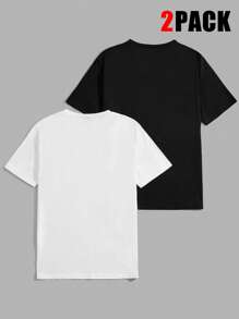 EURMUSE Áo thun nam Cottonline 2 chiếc in chữ thường - Đen và trắng - Xem 2