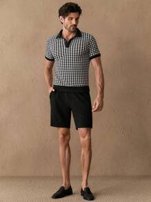 Manfinity NXTstreet 2pcs Men's Casual Herringbone Ant-Print Fitted Shoulder Polo Shirt And Straight Solid Color Shorts Set, Suitable For Daily Wear - Multicolor - View 3