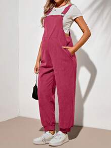 SHEIN Maternity Simple Solid Color Elastic Waist Pocket Jumpsuit For Summer - Hot Pink - View 1