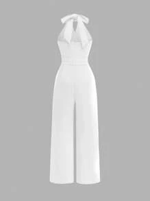 SHEIN Tween-Mädchen Eleganter, minimalistischer Neckholder-Jumpsuit mit rückenfreier Schleife