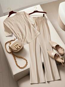 SHEIN Clasi Women Two Pieces Outfits For Daily Wear - Apricot - View 2