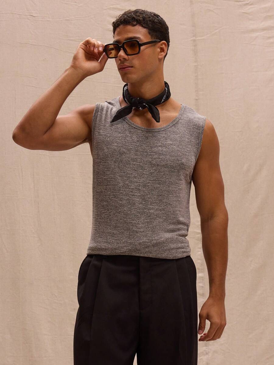 Musero 长款宽松混色背心，春夏街头风假日海滩度假沙滩 - 灰色 - 查看 1