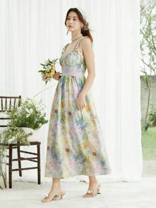 SHEIN LUNE 女士优雅花卉印花细肩带连衣裙，夏季 - 彩色 - 查看 7
