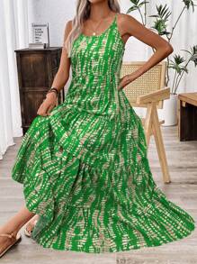 Breezaya Holiday Casual Random Printed Strappy Dress Maxi Women Outfit