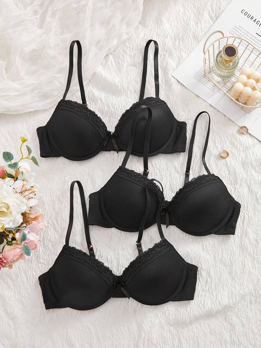 DesireSculpt Bộ 3 áo ngực nâng ngực tối giản thường ngày dành cho nữ - màu đen - Xem 1