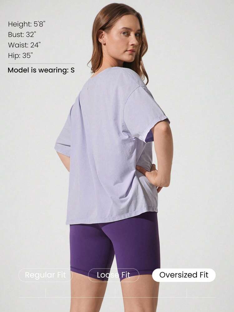 Pima Cotton Side Slits Oversized V-Neck Active Tee Shirt Daily Casual Wear