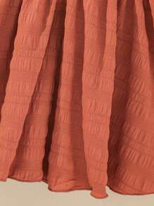 Young Girl Summer Lace Puff Sleeve Textured Patchwork Dress - Rust Brown - View 3