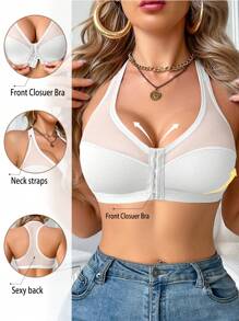 1 Pc Women's Wireless Mesh Splicing Front Closure Bralette - White - View 6