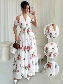 SHEIN Unity Abito da donna con spalle scoperte e collo a canottiera, alla moda per l'estate - Bianco - Visualizzare 6