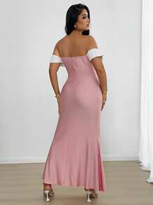 Flirla Plus Size Off Shoulder Low-Cut Drawstring Elegant Bandage High Stretch Mermaid Smooth Dress