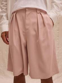 Musero Longline Tailored Pleat Detail Streetstyle Shorts For Spring Summer Holiday Vacation - Pink - View 5