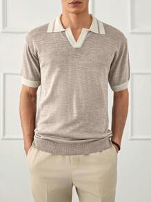 RueChic Men Solid Half Button Old Money Regular Polo Shirt - Beige - View 3