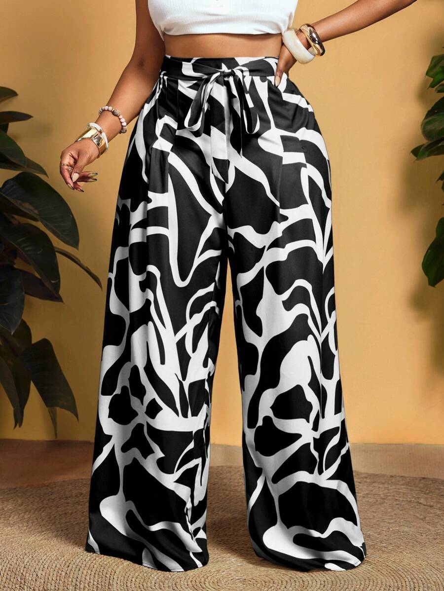 Slaydiva Plus Size Loose Casual Pants, Suitable For Summer,Summer Pants - Black and White - View 1