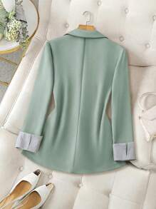 GlowEve CURVE Blazer de mujer de manga larga con cuello, estampado de rayas en contraste y tejido de trama, talla grande. Elegante y casual, cómodo y favorecedora de la figura. Adecuado para Año Nuevo, festivales de música, San Valentín, Acción de Gracias, Navidad, Halloween, Pascua, carnaval y otras ocasiones como reuniones casuales, vacaciones en la playa, picnics en el parque, ir de compras y de entretenimiento. Tela suave, diseño único, alta relación calidad-precio. - Verde - Ver 2