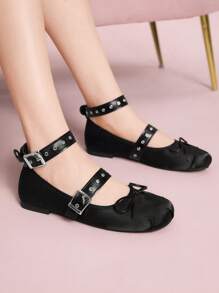 CUCCOO DOLLMOD Women's Black Ribbon Bow Slip-On Flat Shoes - Black - View 1