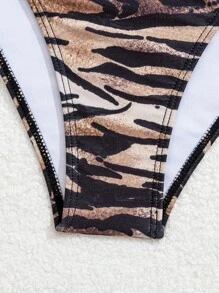 SHEIN Swim 女式豹纹吊带低腰比基尼泳装套装，性感夏季 - 彩色 - 查看 5