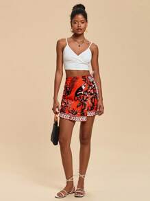 Travachic Fitted Women Floral Print Wrap Knotted Skirt - Multicolor - View 5