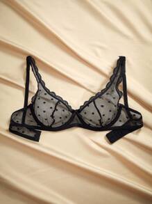 Charlaine Women's Sexy Sheer Heart-Shaped Mesh Lingerie Bra Without Padding For Everyday Wear - Black - View 6