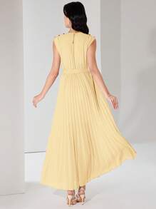 Heiryn Elegant Pleated Long Dress, Suitable For Commuting Butter Yellow Dress, Graduation Dress - Yellow - View 6
