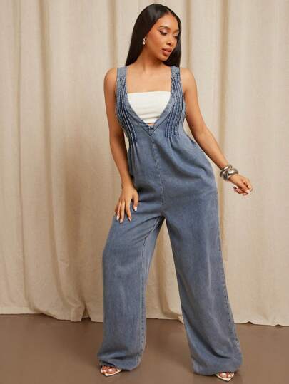 Vixey 深 V 领可调节肩带阔腿连体裤，女士夏季服装，女士春季服装，女士西式服装，女士牛仔装，女士西式服装，乡村音乐会服装，女士西式服装，女士节日服装