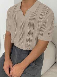 DAZY Men's Summer Solid Beige Knit Top Business Attire - Beige - View 6