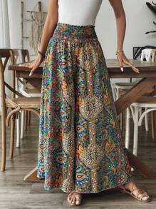 SHEIN PETITE Quần ống rộng phong cách Bohemian mùa hè dành cho nữ, Kỳ nghỉ hè dành cho nữ - Nhiều màu - Xem 6