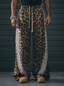 AXEPEAK Leopard Print Loose Fit Straight Leg Men's Pants, School, Streetwear, Fall - Multicolor - View 4
